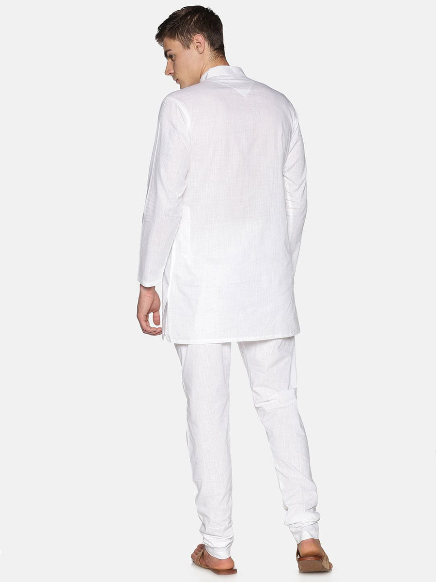 Men White Colour Cotton Kurta Pyjama Set.