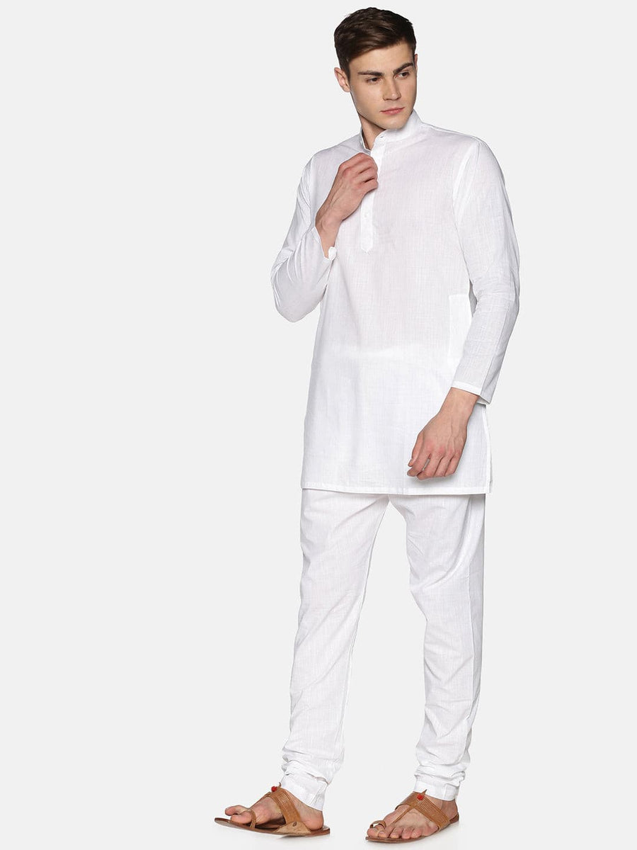 Men White Colour Cotton Kurta Pyjama Set.