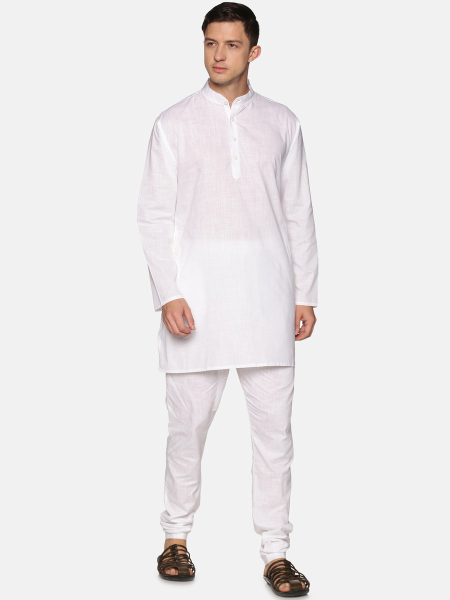 Men White Colour Cotton Kurta Pyjama Set