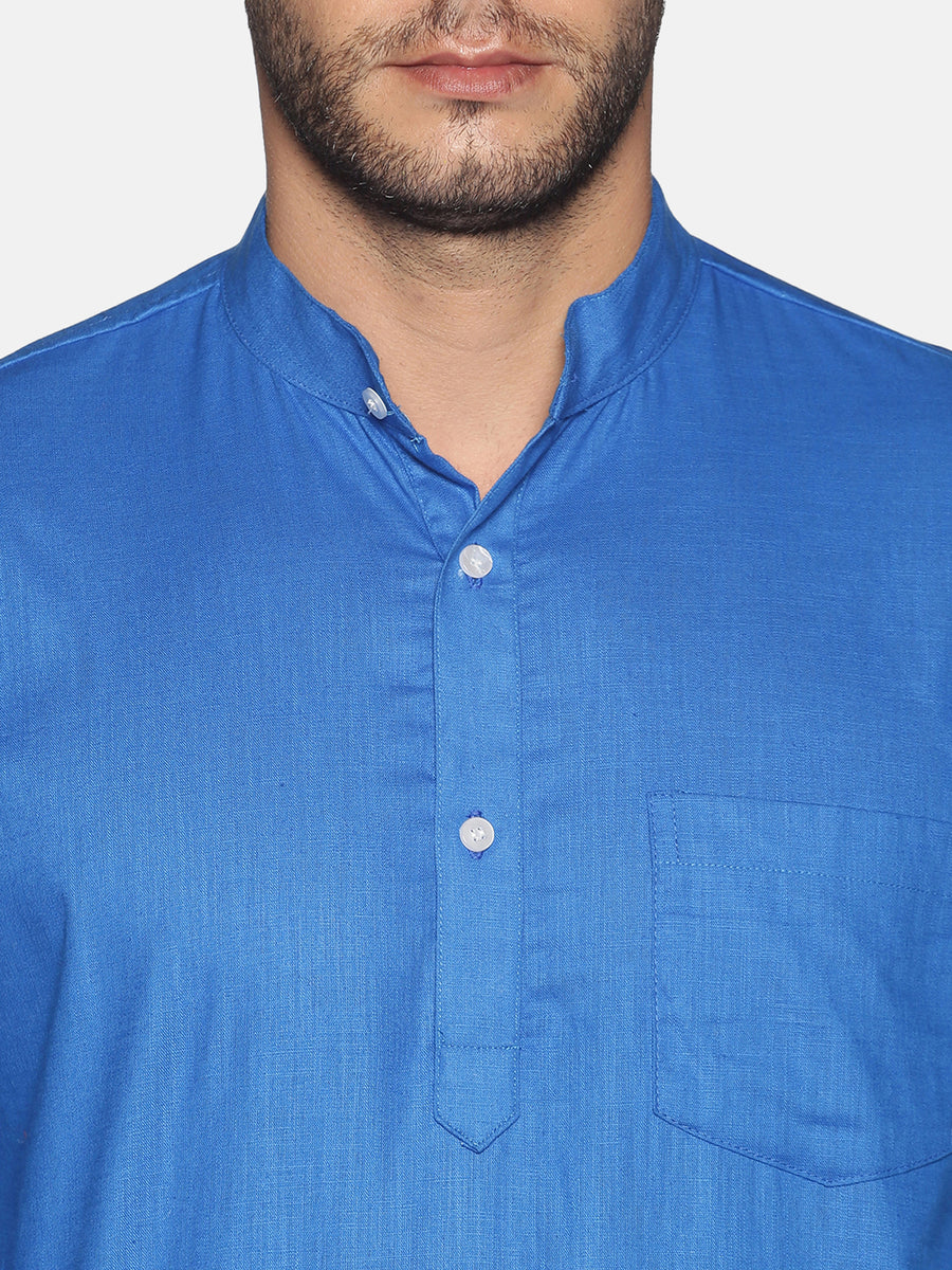 Men Blue Colour Cotton Kurta Pyjama Set.