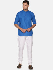 Men Solid Colour Slub Cotton Kurta Pyjama Set