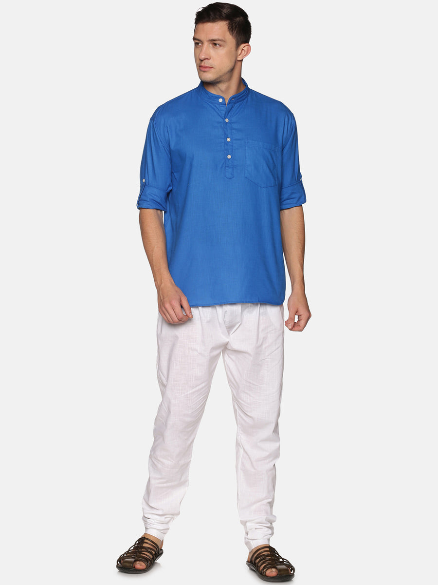 Men Solid Colour Slub Cotton Kurta Pyjama Set