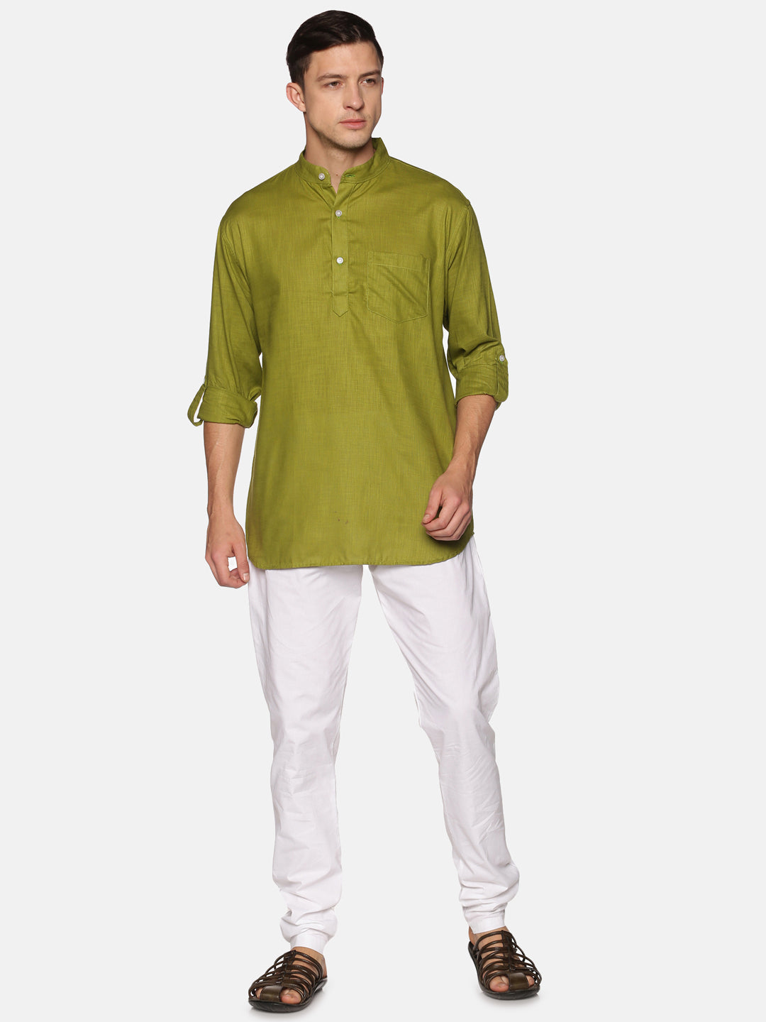 Men Solid Colour Slub Cotton Kurta Pyjama Set