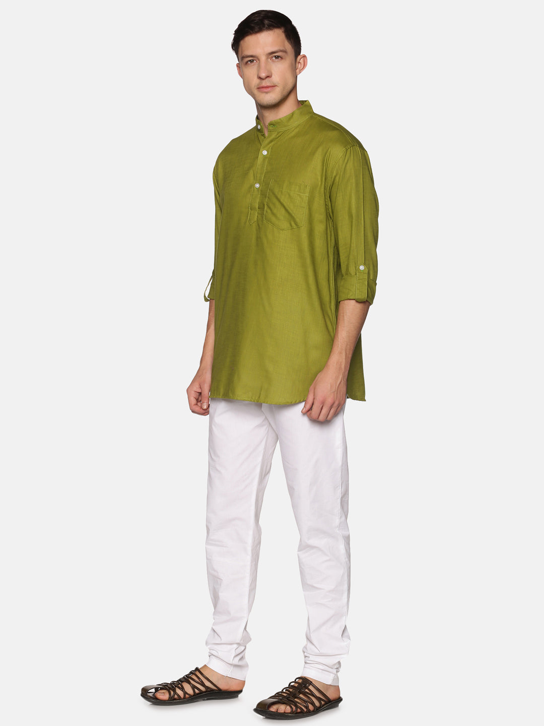 Men Solid Colour Slub Cotton Kurta Pyjama Set
