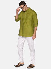 Men Solid Colour Slub Cotton Kurta Pyjama Set