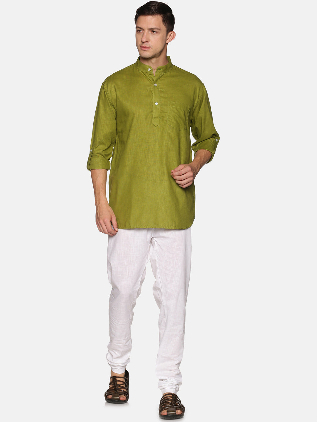 Men Solid Colour Slub Cotton Kurta Pyjama Set