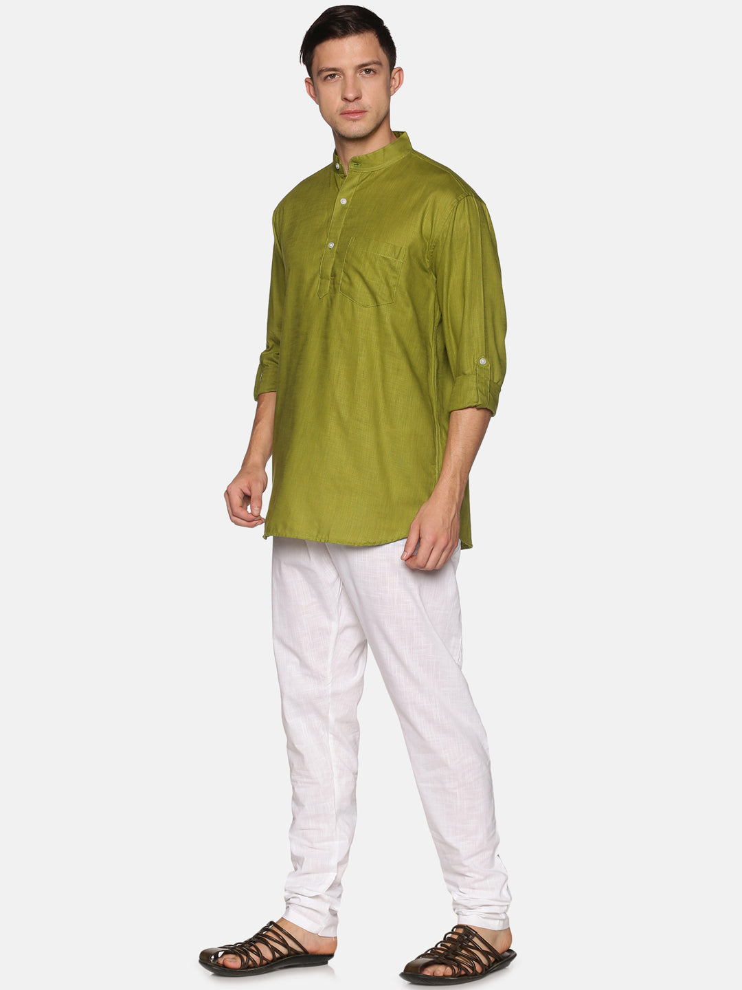 Men Solid Colour Slub Cotton Kurta Pyjama Set