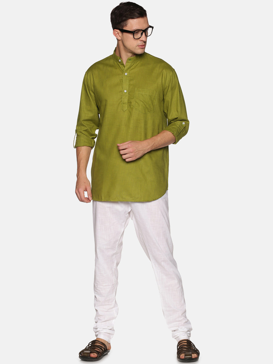 Men Solid Colour Slub Cotton Kurta Pyjama Set