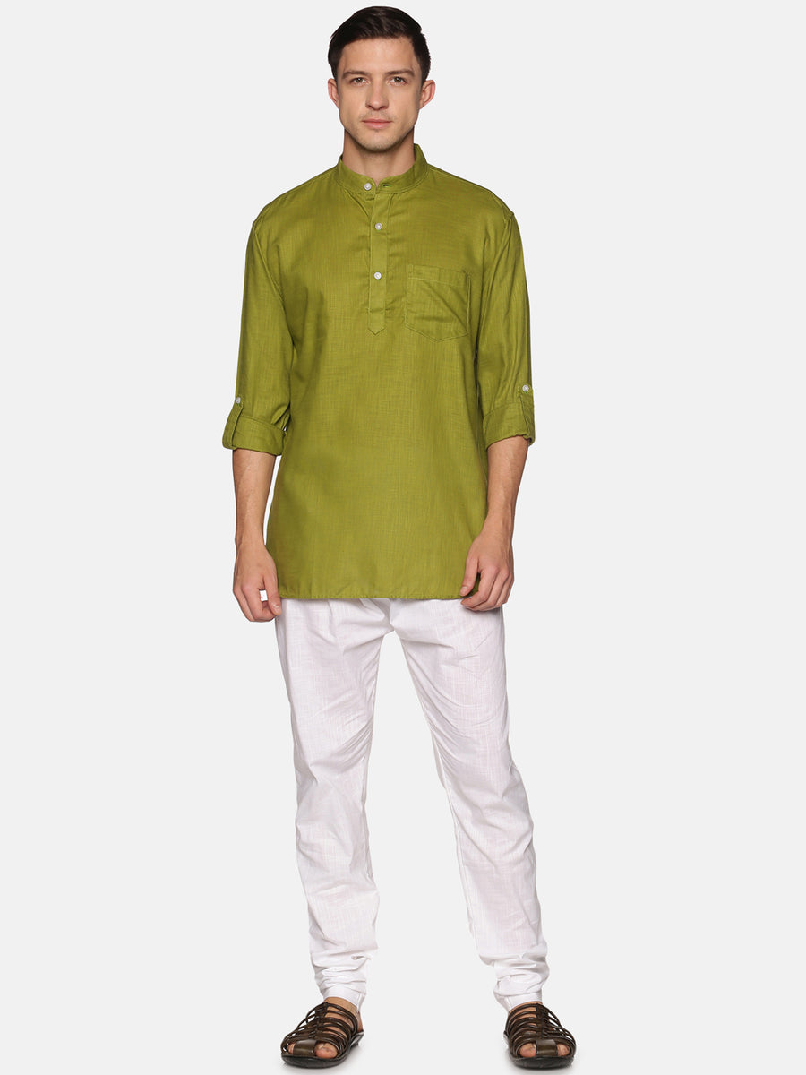 Men Solid Colour Slub Cotton Kurta Pyjama Set