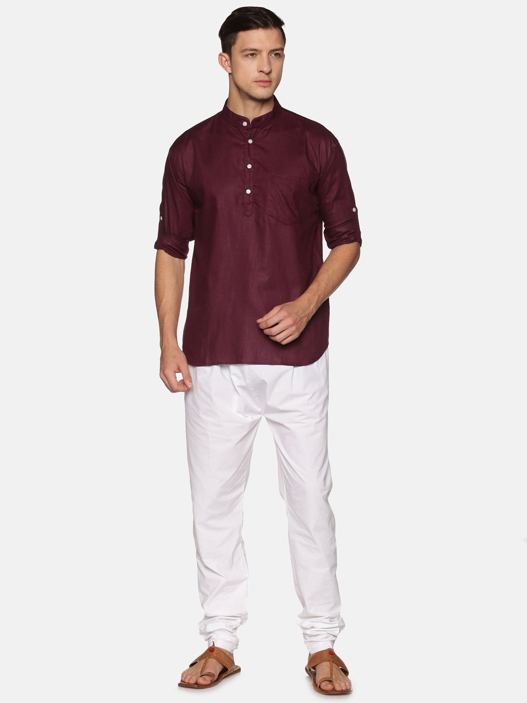 Men Solid Colour Slub Cotton Kurta Pyjama Set