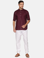 Men Solid Colour Slub Cotton Kurta Pyjama Set