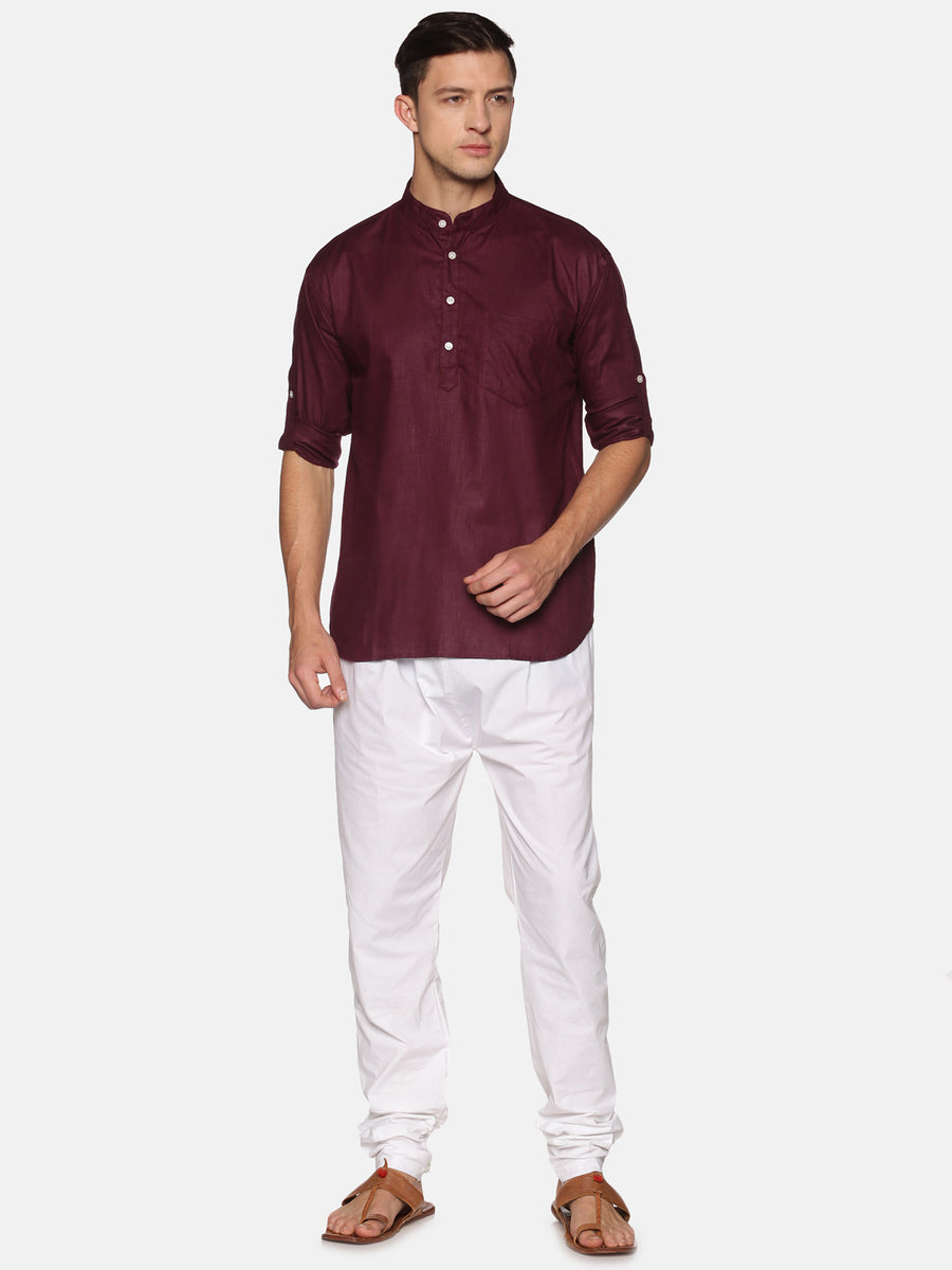 Men Solid Colour Slub Cotton Kurta Pyjama Set