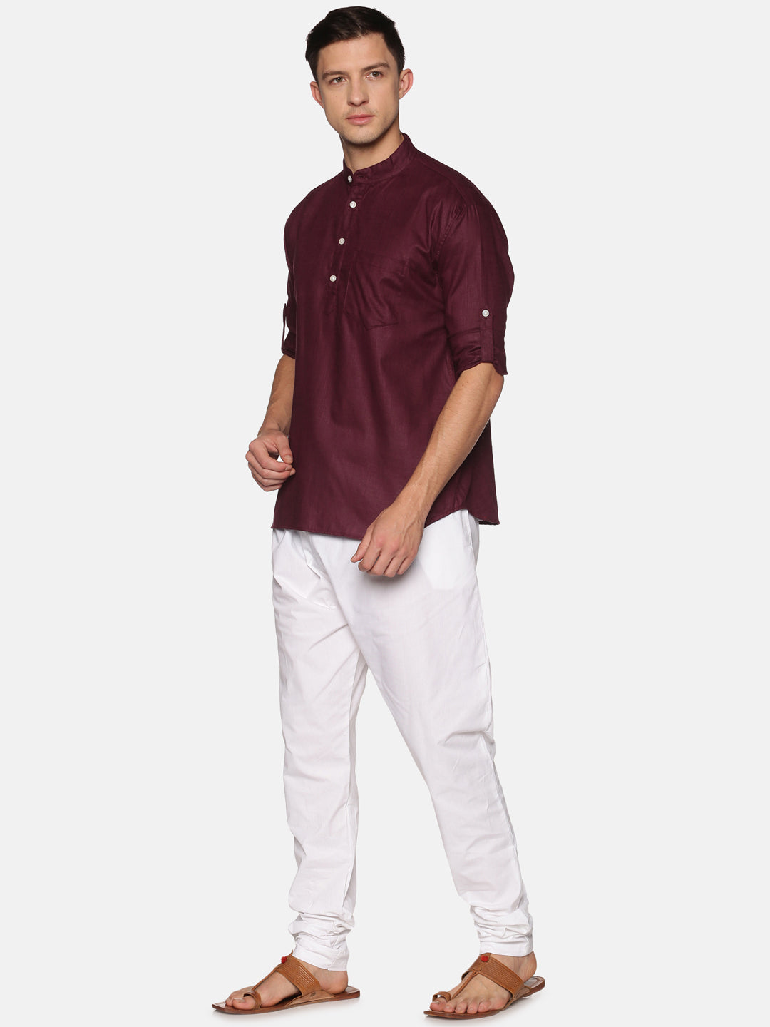 Men Solid Colour Slub Cotton Kurta Pyjama Set