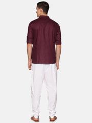 Men Solid Colour Slub Cotton Kurta Pyjama Set