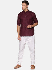 Men Solid Colour Slub Cotton Kurta Pyjama Set