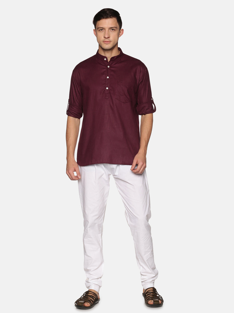 Men Solid Colour Slub Cotton Kurta Pyjama Set