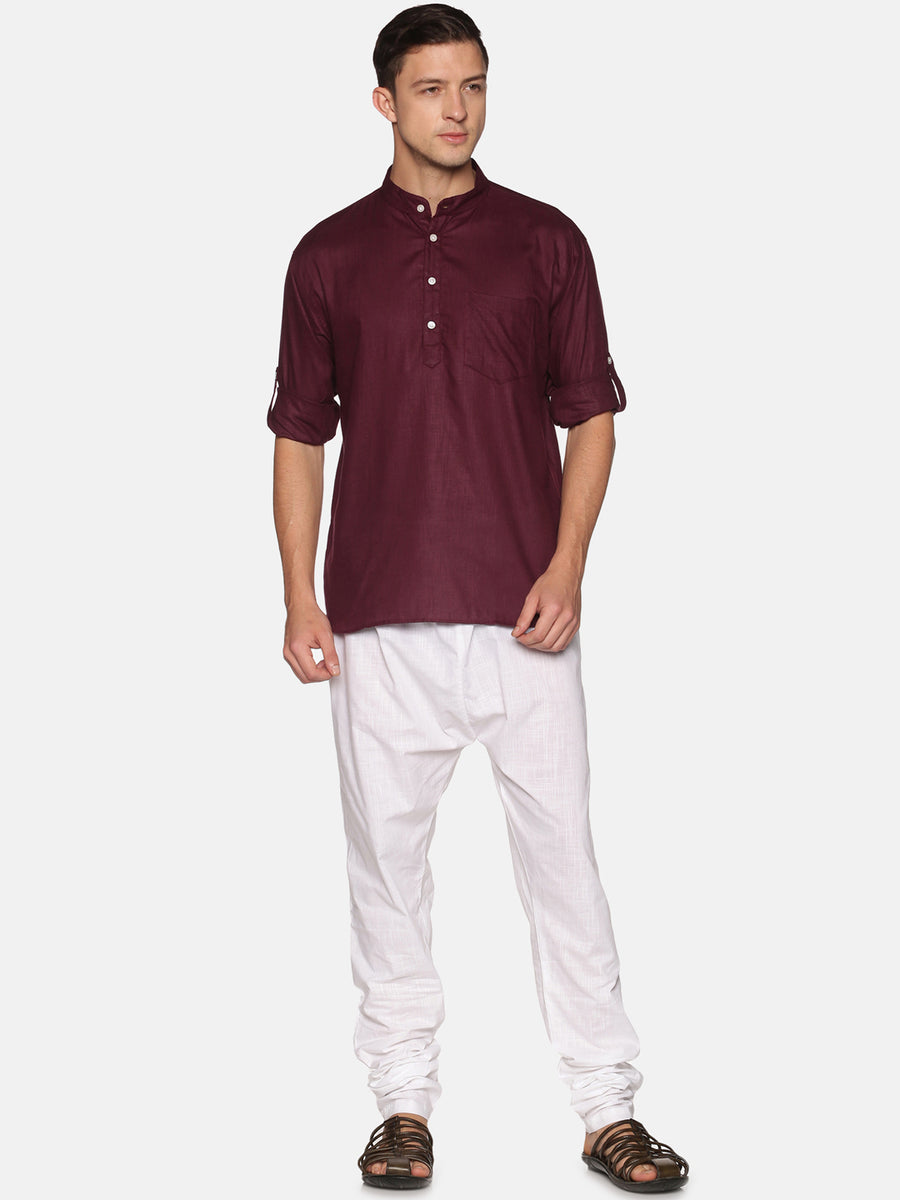 Men Solid Colour Slub Cotton Kurta Pyjama Set