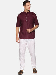 Men Solid Colour Slub Cotton Kurta Pyjama Set