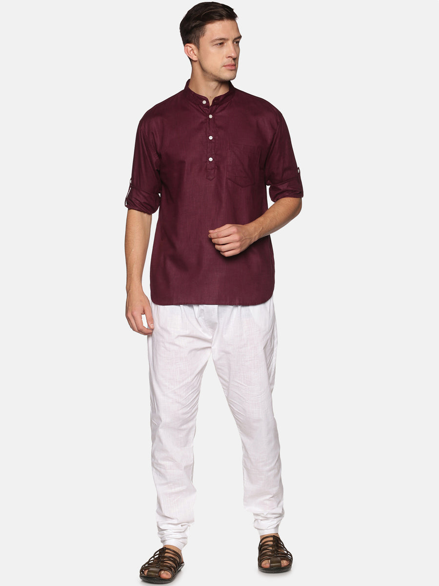 Men Solid Colour Slub Cotton Kurta Pyjama Set