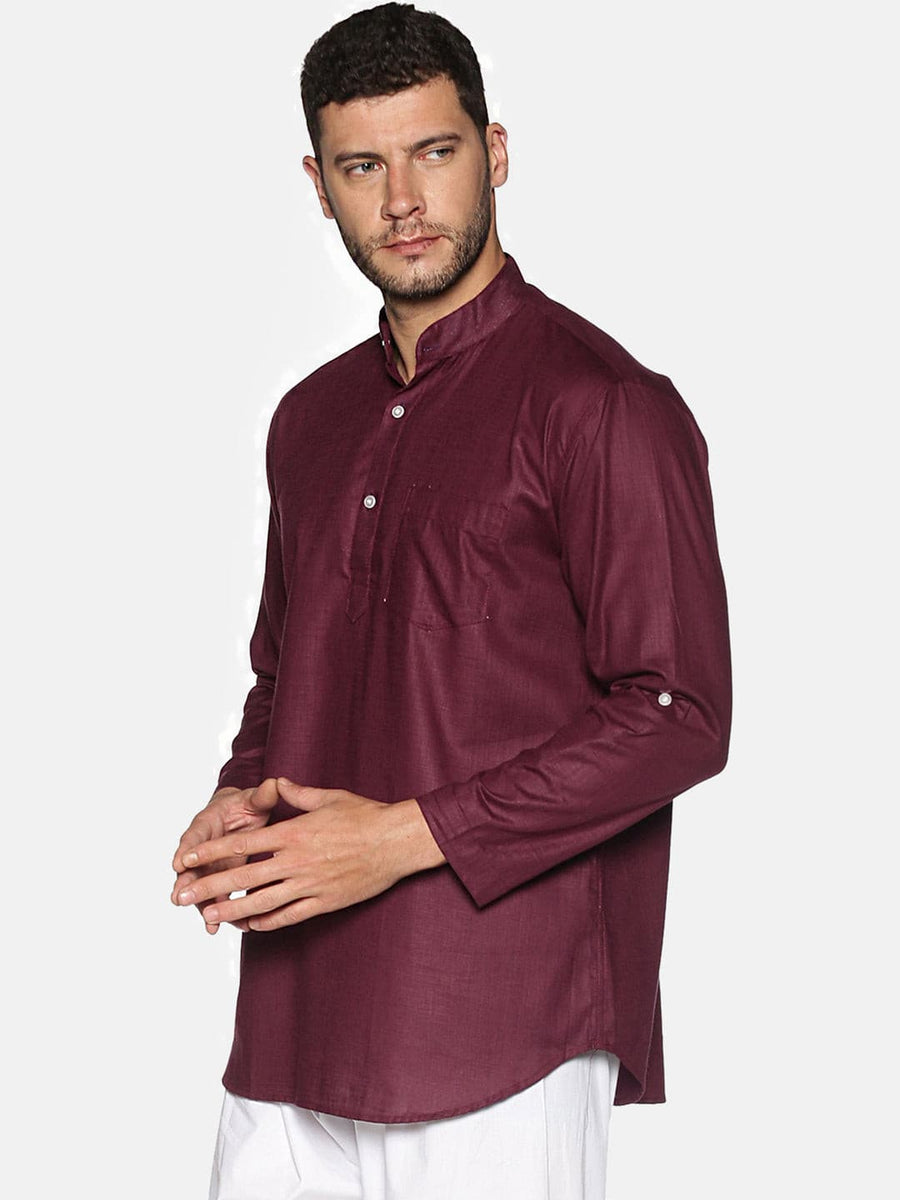Men Slub Cotton Maroon Colour Short Kurta.