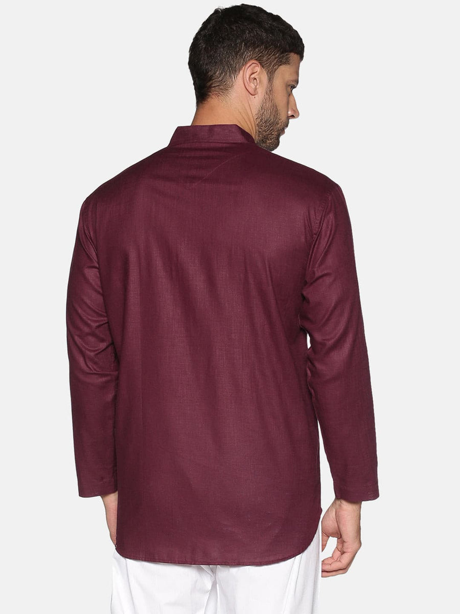 Men Slub Cotton Maroon Colour Short Kurta.