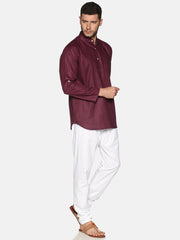 Men Slub Cotton Maroon Colour Short Kurta.