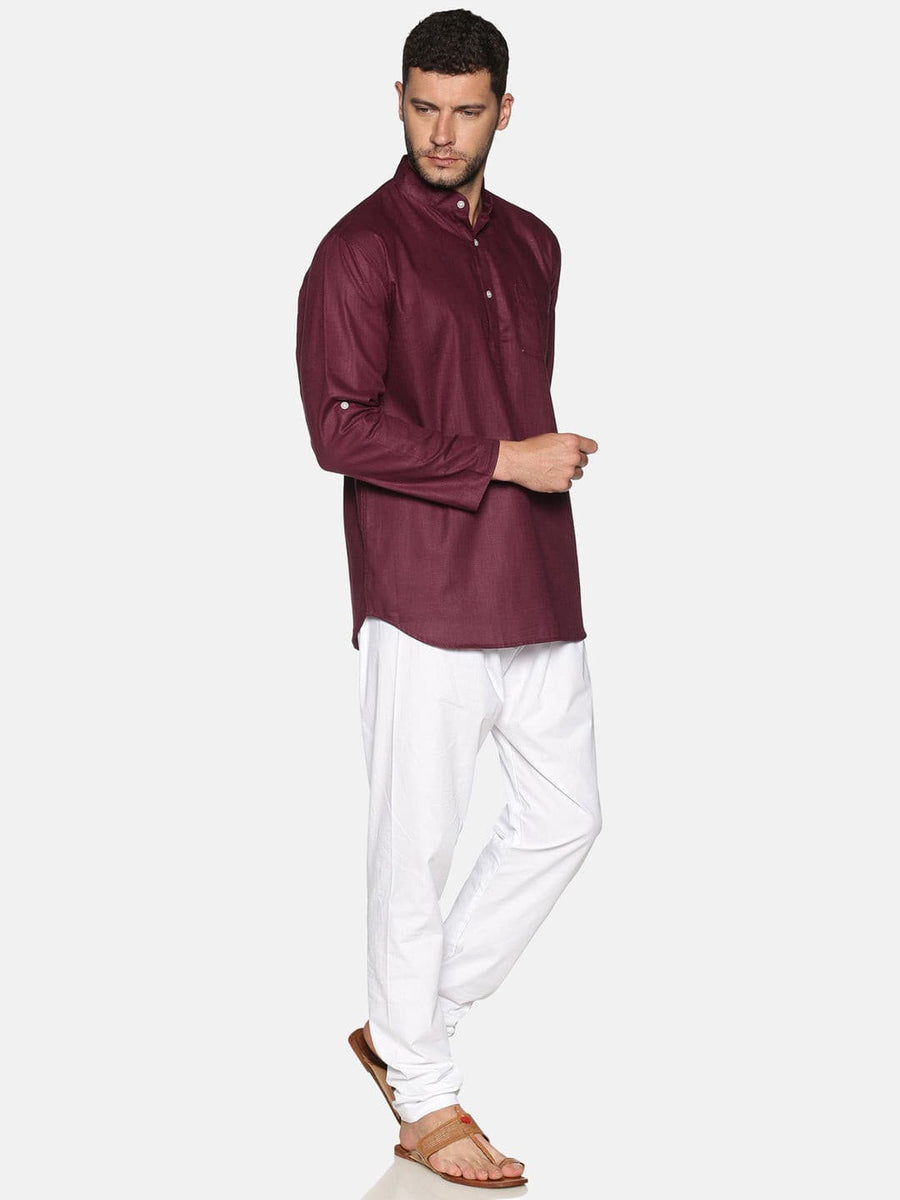 Men Slub Cotton Maroon Colour Short Kurta.