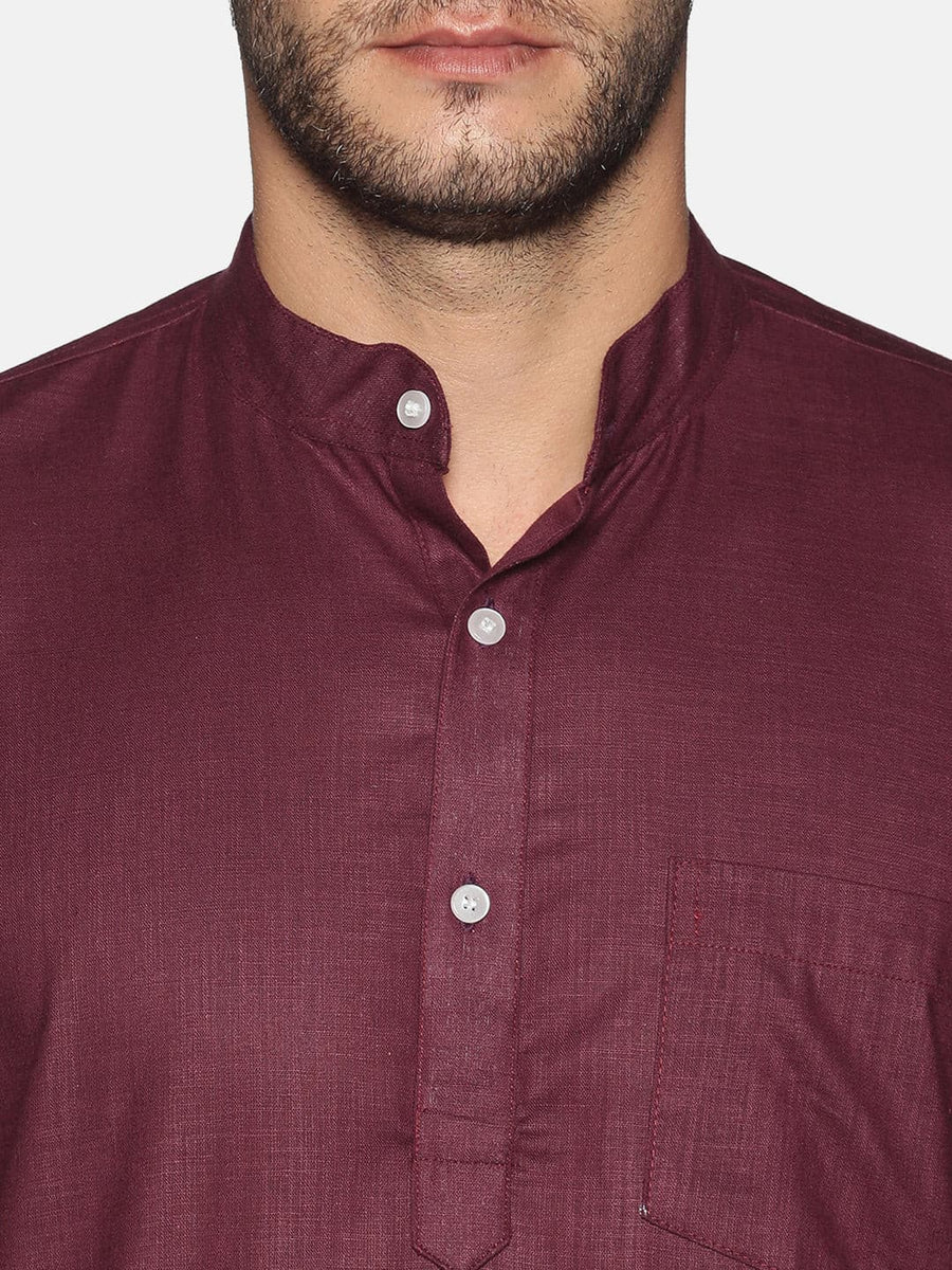 Men Slub Cotton Maroon Colour Short Kurta.