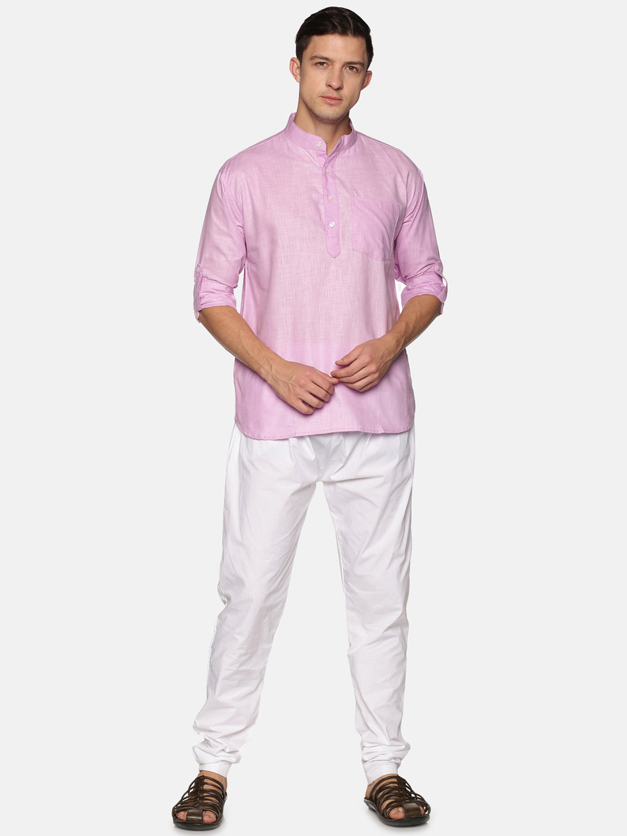 Men Solid Colour Slub Cotton Kurta Pyjama Set