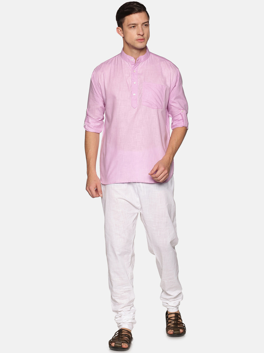 Men Solid Colour Slub Cotton Kurta Pyjama Set