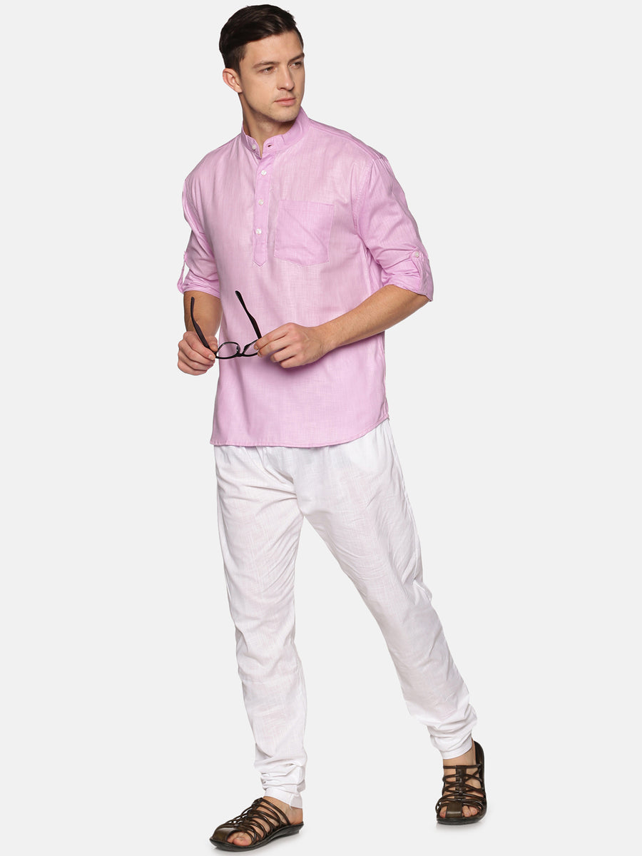Men Solid Colour Slub Cotton Kurta Pyjama Set
