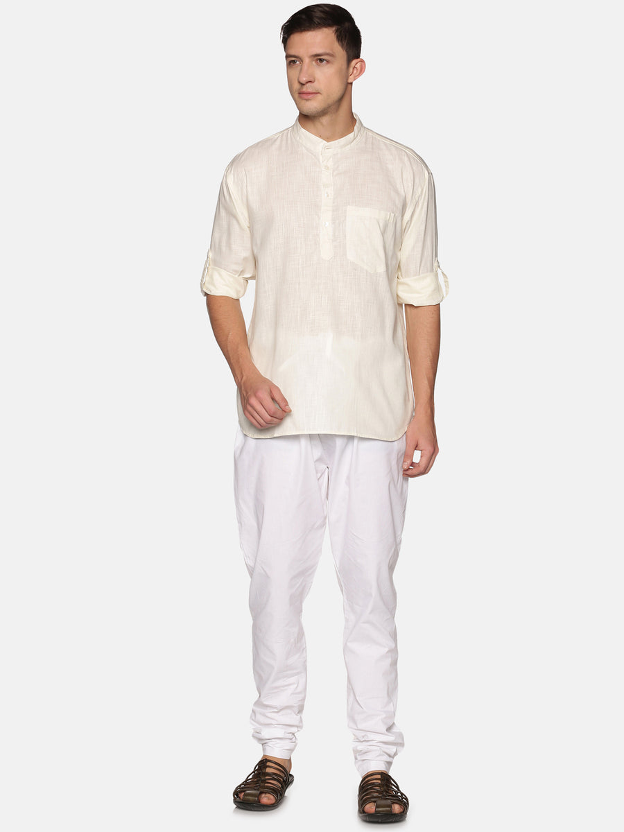 Men Solid Colour Slub Cotton Kurta Pyjama Set