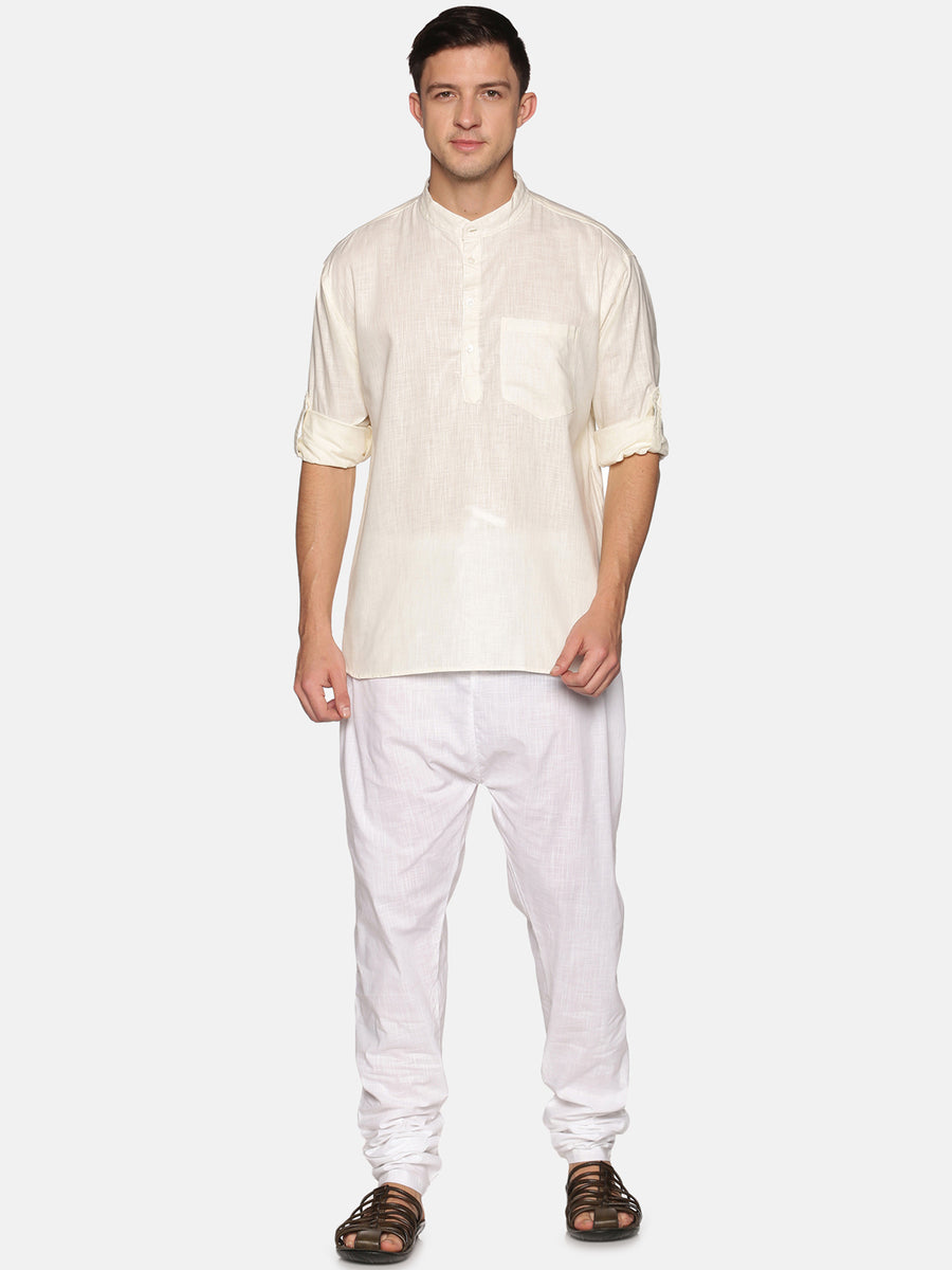 Men Solid Colour Slub Cotton Kurta Pyjama Set