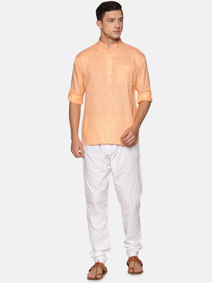 Men Solid Colour Slub Cotton Kurta Pyjama Set
