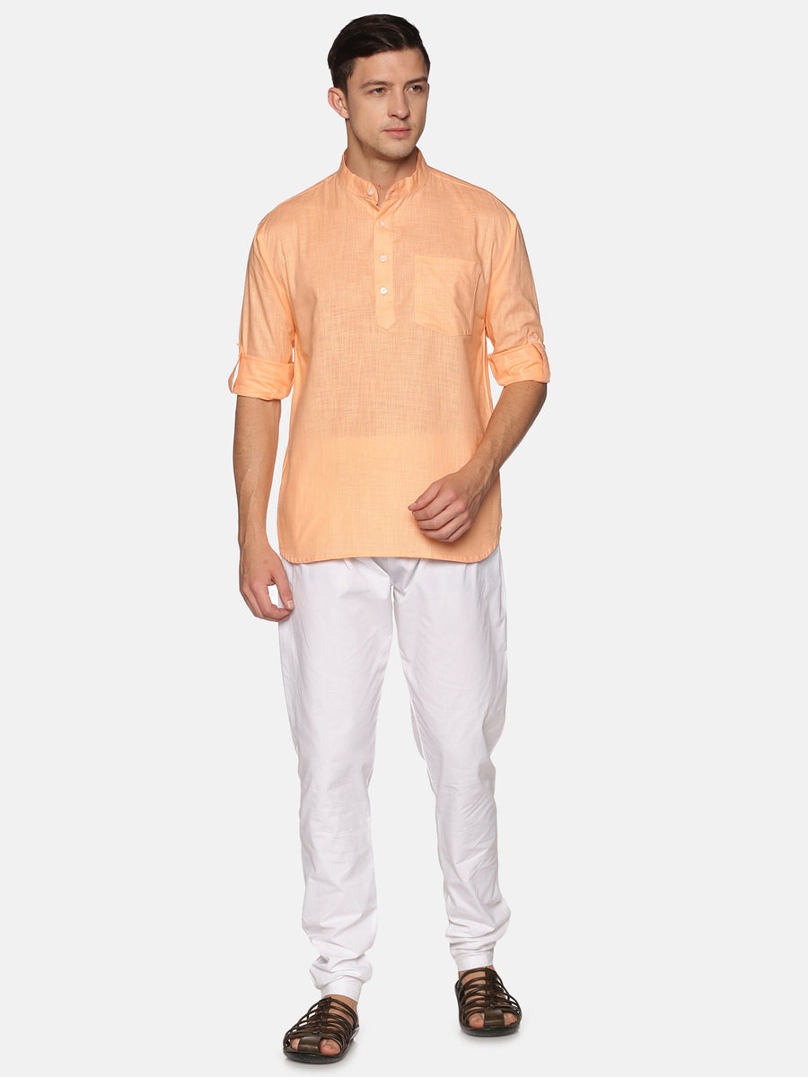 Men Solid Colour Slub Cotton Kurta Pyjama Set