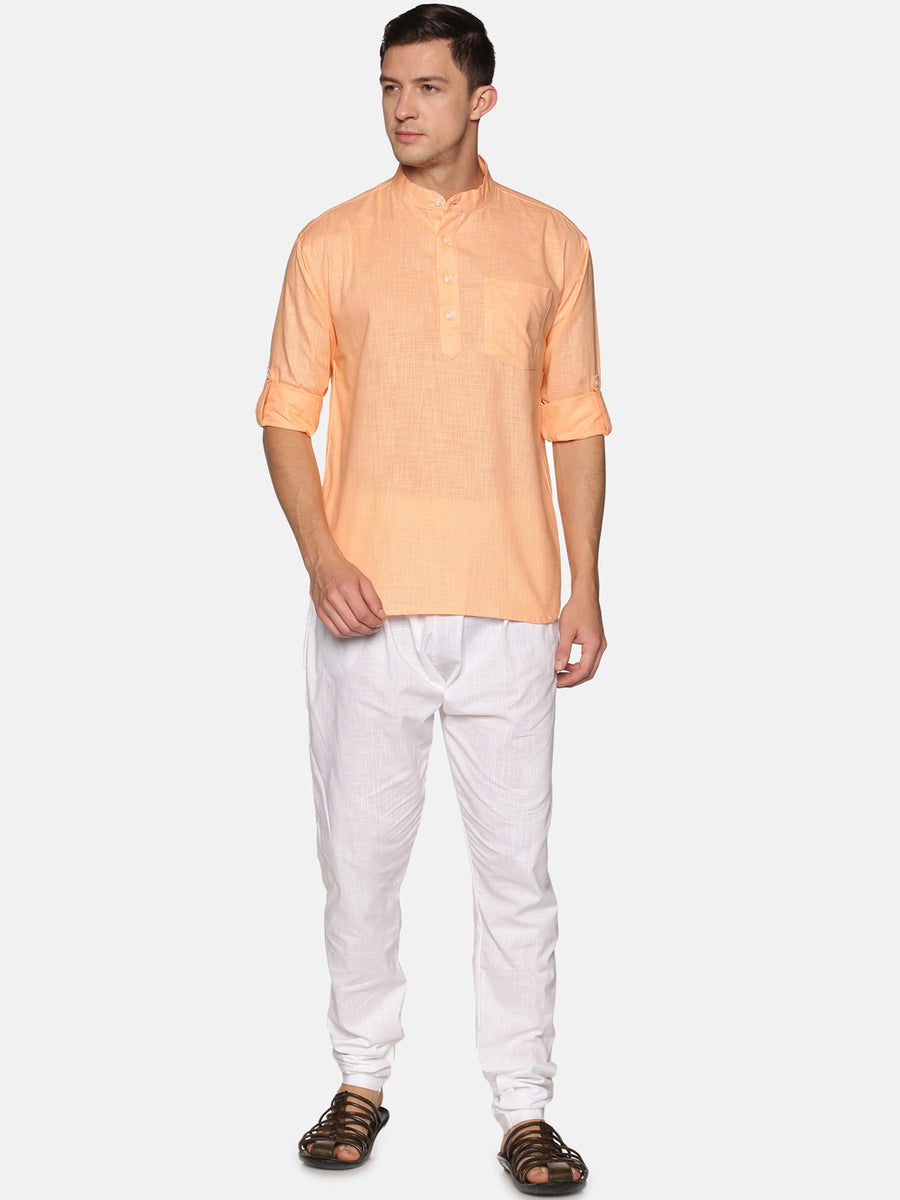Men Solid Colour Slub Cotton Kurta Pyjama Set