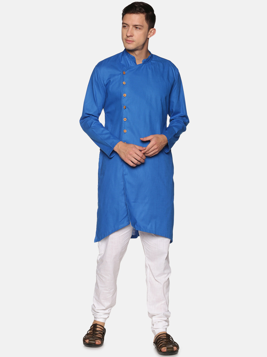 Men Solid Colour Slub Cotton Kurta Pyjama Set