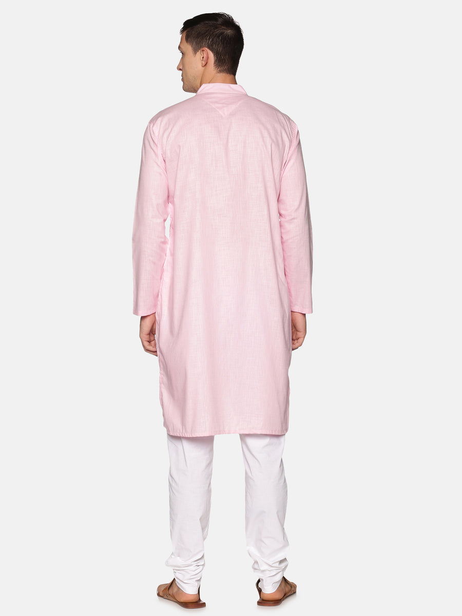 Men Solid Colour Slub Cotton Asymmetrical Kurta Pyjama Set