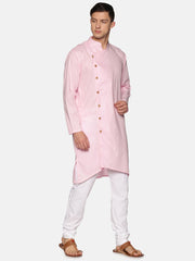 Men Solid Colour Slub Cotton Asymmetrical Kurta Pyjama Set