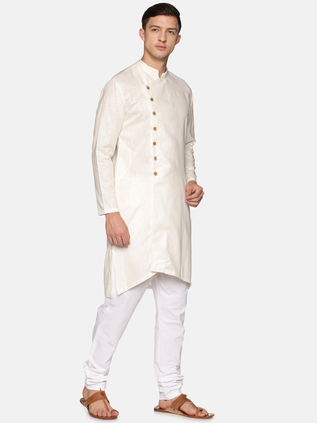 Men Cream Colour Cotton Kurta Pyjama Set.