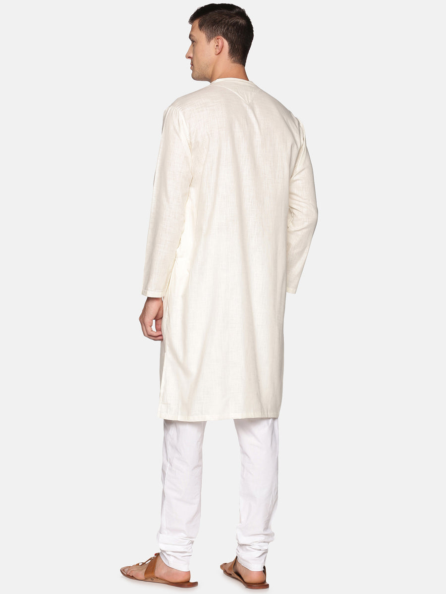 Men Cream Colour Cotton Kurta Pyjama Set.