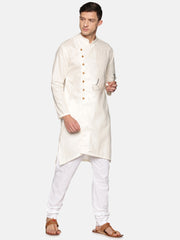 Men Cream Colour Cotton Kurta Pyjama Set.