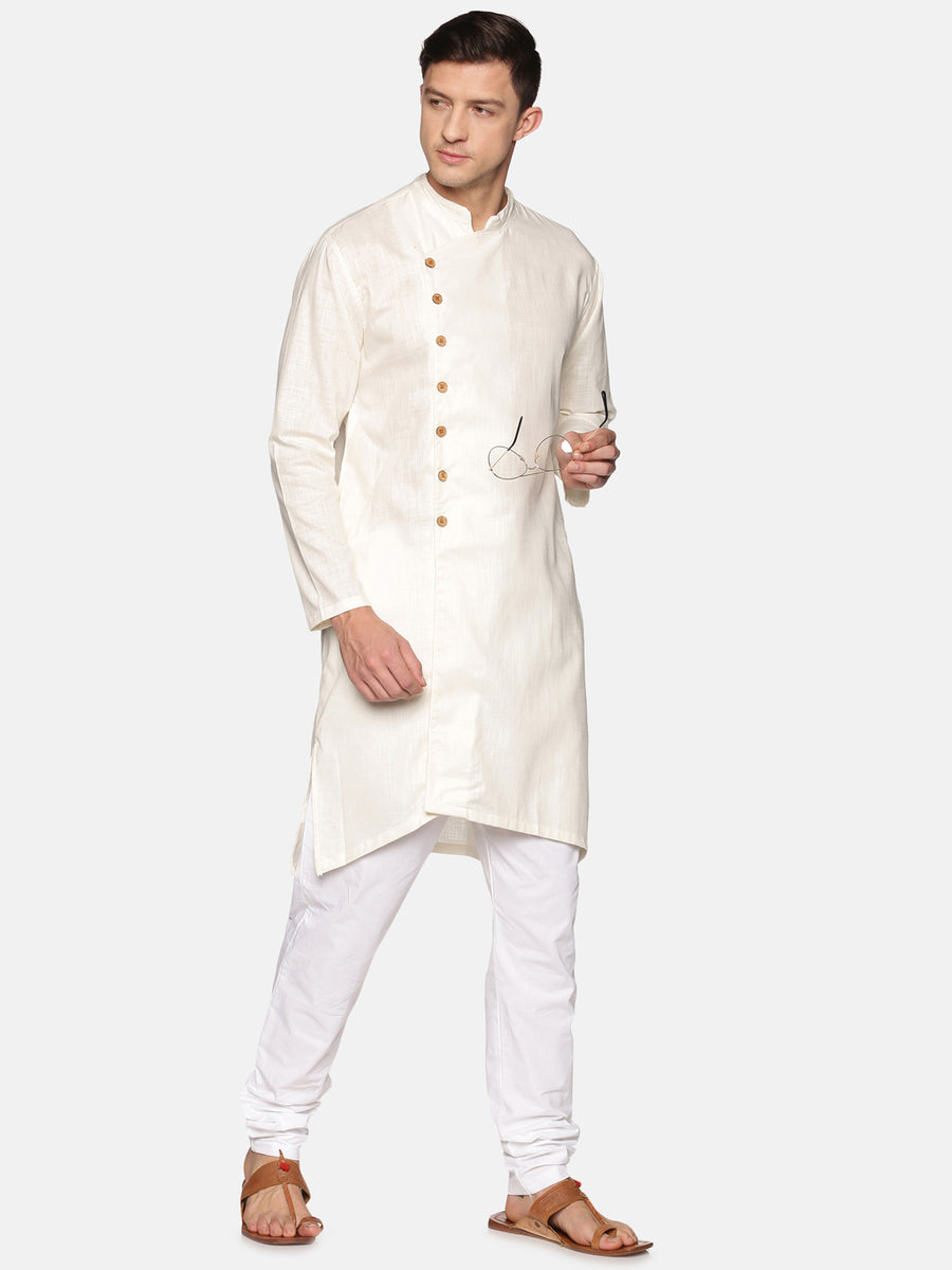 Men Cream Colour Cotton Kurta Pyjama Set.