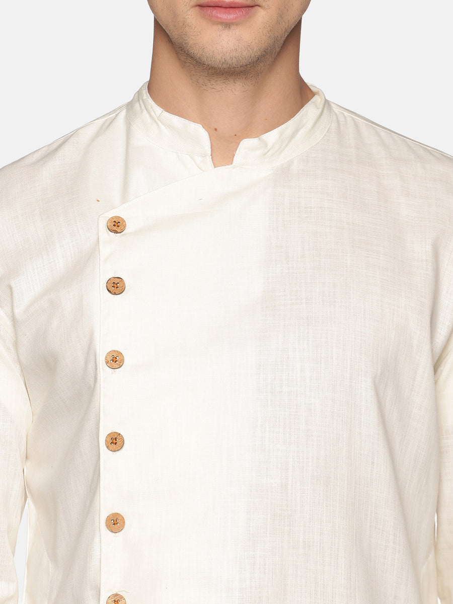 Men Cream Colour Cotton Kurta Pyjama Set.
