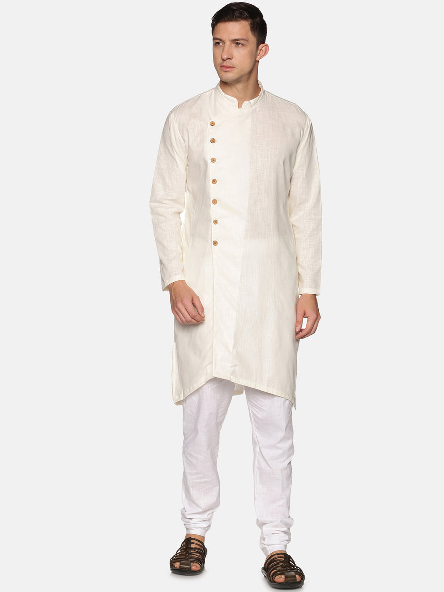 Men Solid Colour Slub Cotton Kurta Pyjama Set