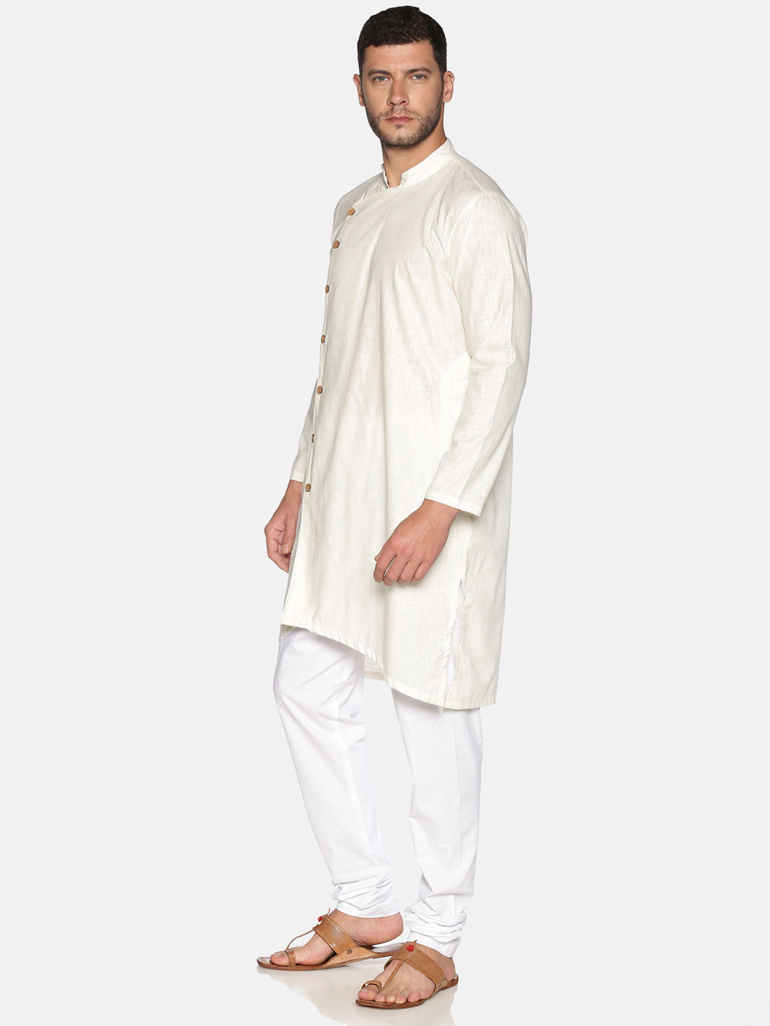 Men Slub Cotton Cream Colour Designer Kurta.