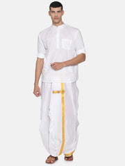 Men White Colour Cotton Kurta Dhoti Pant Set