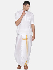 Men White Colour Cotton Kurta Dhoti Pant Set.
