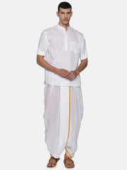 Men White Colour Cotton Kurta Dhoti Pant Set