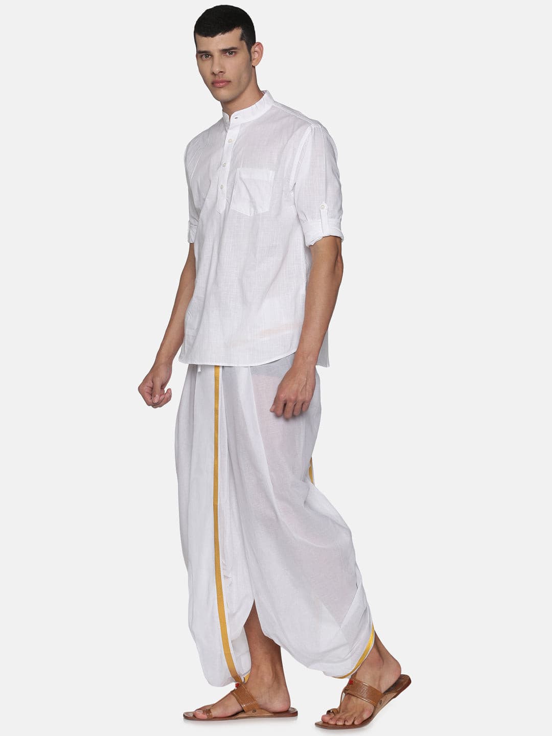 Men White Colour Cotton Kurta Dhoti Pant Set.